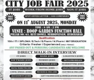  Mega job mela on 11th August at Hyderabad