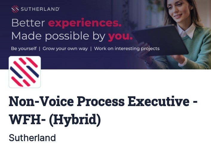 Work From Home Jobs at sutherland Hyderabad 2025