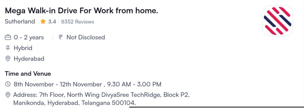 Work From Home Jobs in Sutherland Hyderabad