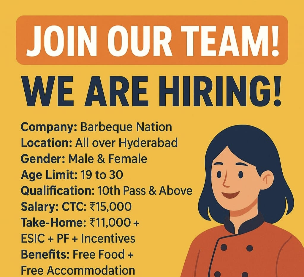 Free Accommodation Jobs in Hyderabad|| Latest Jobs in Barbeque Nation in Hyderabad #gdpjobs