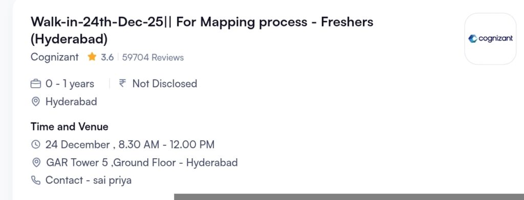 cognizant walk in interview for freshers