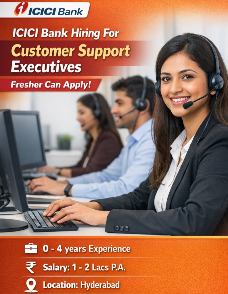 ICICI Bank hiring For Customer support executives || Fresher Can apply