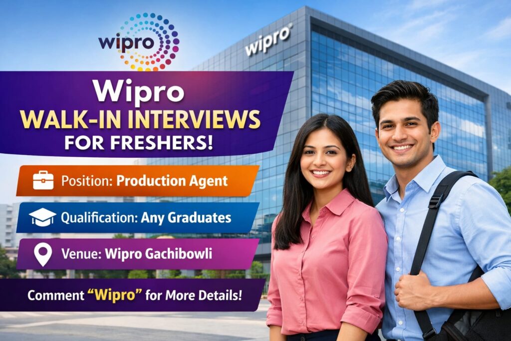 Wipro Hiring Freshers 2026 | Walk-in for Production Agent L1 at Gachibowli Campus, Hyderabad