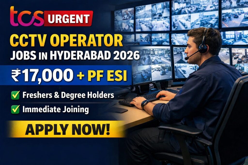 TCS Urgent CCTV Operator Jobs in Hyderabad 2026 – ₹17,000 + PF ESI | Freshers & Degree Holders | Immediate Joining