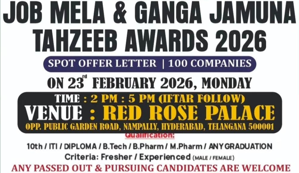 Free Job Fair in Hyderabad 23 February 2026 | 100+ Companies, Spot Offer Letters | Mannan Khan Job Mela Red Rose Palace Nampally