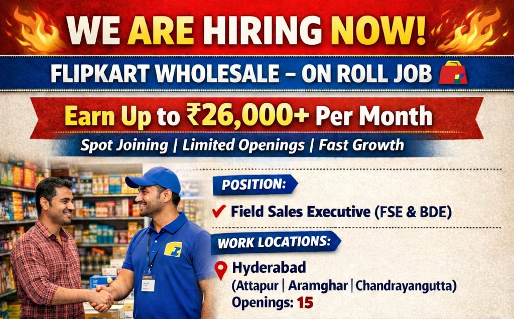 Flipkart Wholesale Field Sales Executive Jobs in Hyderabad 2026 | Earn Up to ₹26,000+ Per Month