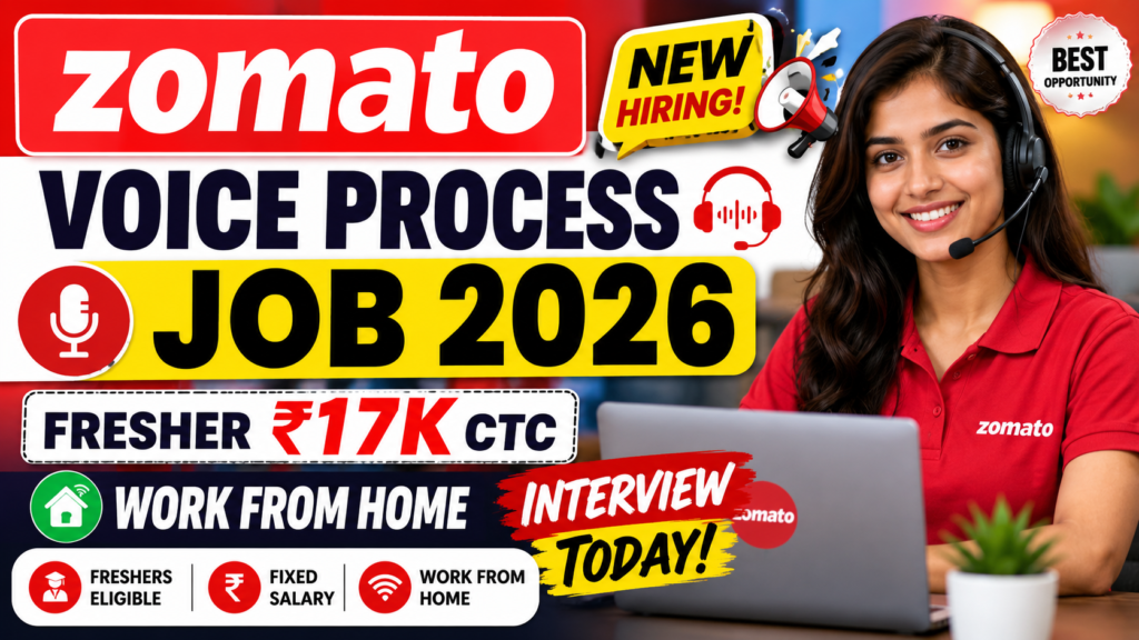 Zomato Voice Process Work From Home Job 2026 | ₹17K CTC | Freshers Interview Today 9 PM
