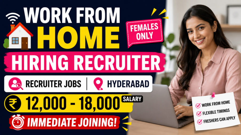 Work From Home Hiring Recruiter Jobs for Females in Hyderabad | ₹12,000 - ₹18,000 Salary