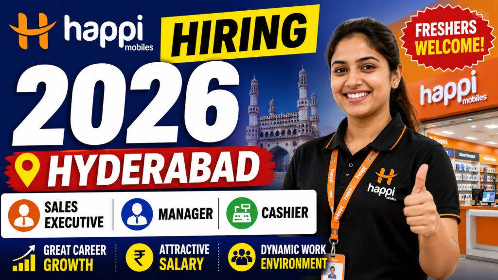 Happi Mobiles Hiring 2026 in Hyderabad: Sales Executive, Manager & Cashier Jobs | Freshers Welcome
