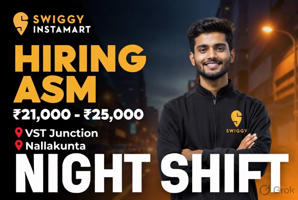 Swiggy Instamart Hiring Assistant Store Manager (ASM) in Hyderabad 2026 | ₹21,000 - ₹25,000 Salary | Night Shift