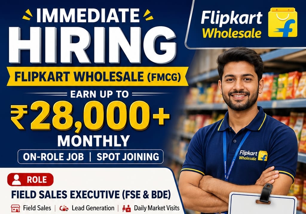 Flipkart Wholesale Field Sales Executive Jobs in Hyderabad 2026 | Earn Up to ₹28,000+ Monthly | Immediate Hiring