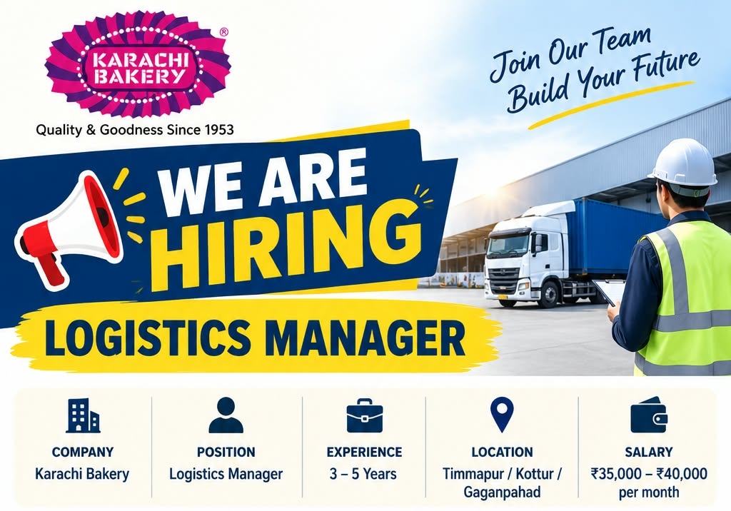 Karachi Bakery Jobs 2026 | Logistics Manager Vacancy in Hyderabad | Salary ₹40,000 | 3–5 Years Experience